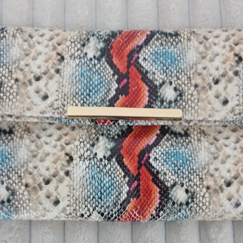 Snake-Print Clutch with Gold Chain - Multicolor